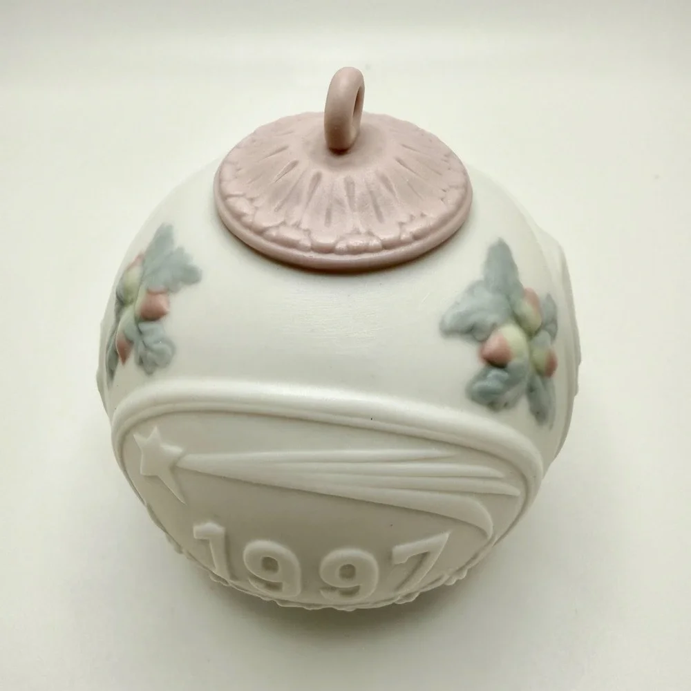 Vintage Lladro Angel Ball Ornament 1997‎ Porcelain White Pink Christmas Spain